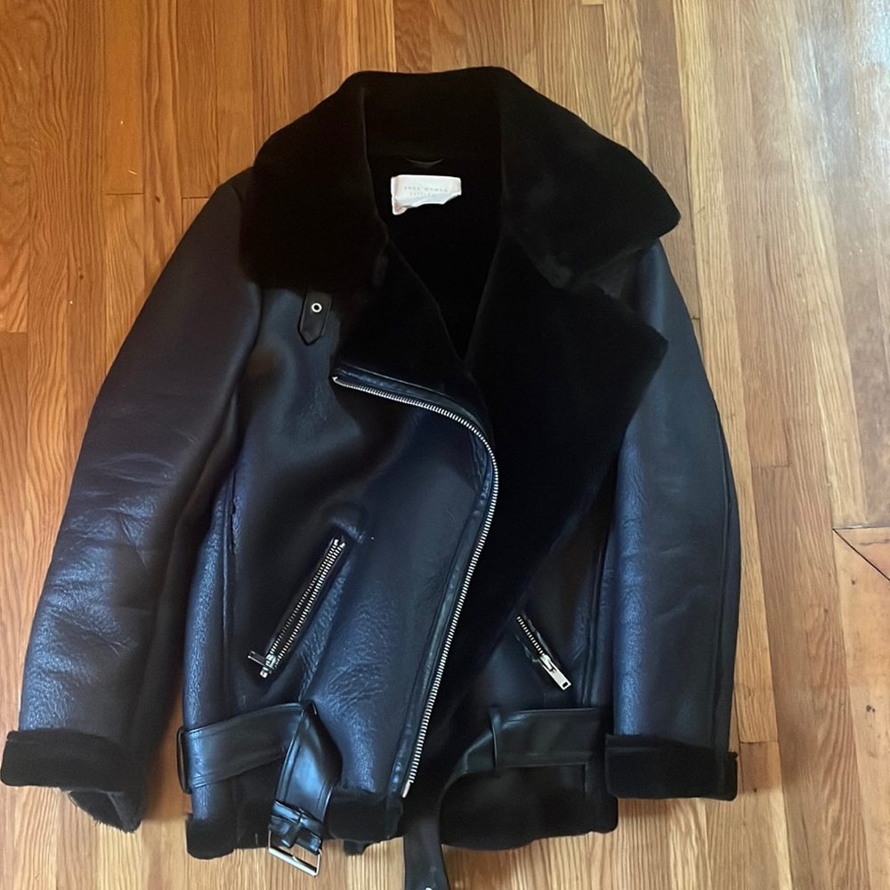 Zara black shearling jacket